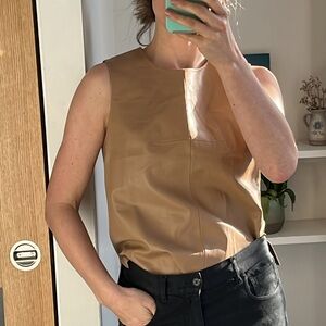 JUDITH & CHARLES 100% leather tan sleeveless top, size 8